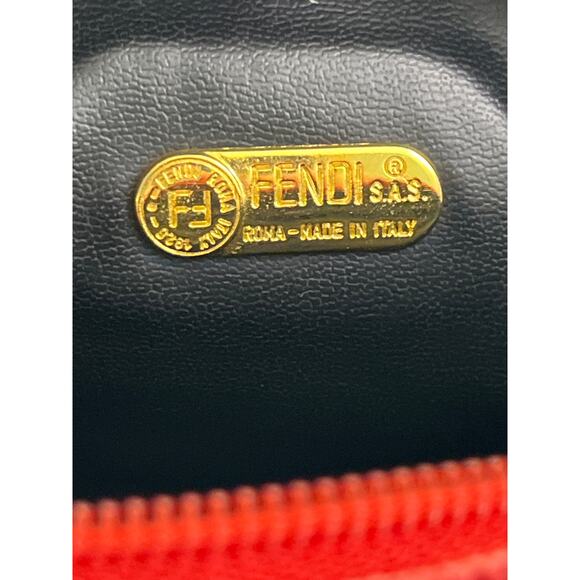 Vintage Fendi Red FF Canvas Crossbody Bag Leather Trim Authentic Made In Italy - Picture 3 of 14